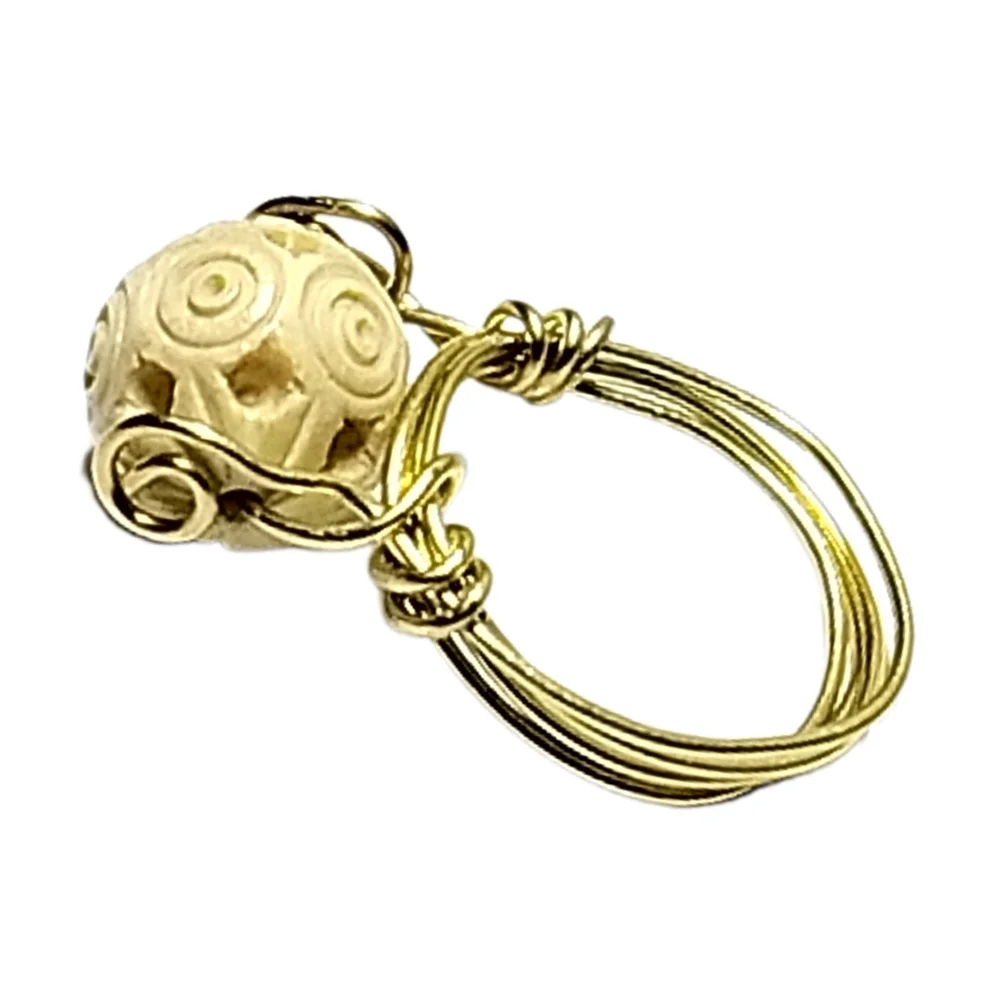 Elegant Gold Wire Wrapped Ring with Carved Stone